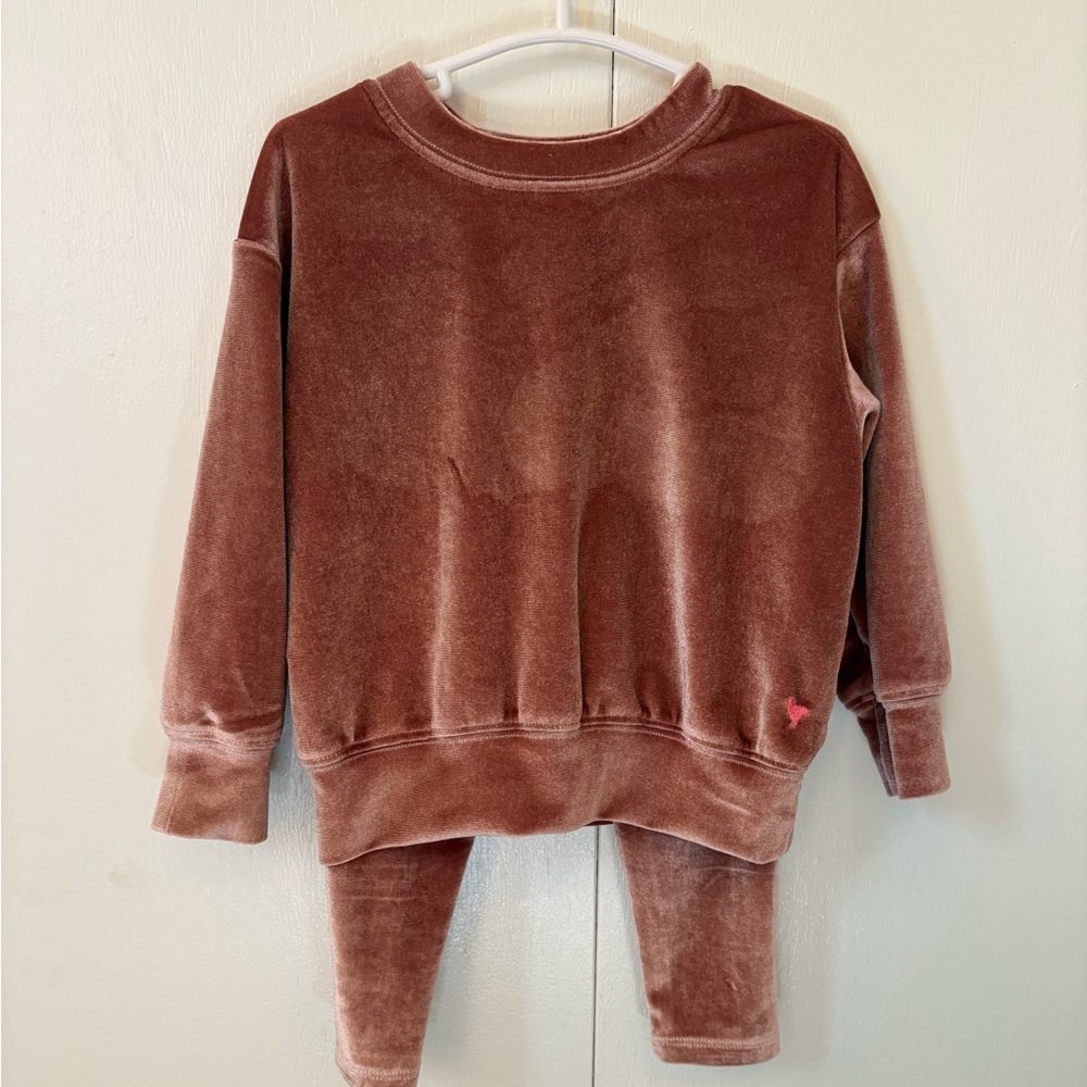 Pink Chicken Velvet Kids Matching Set - Brown